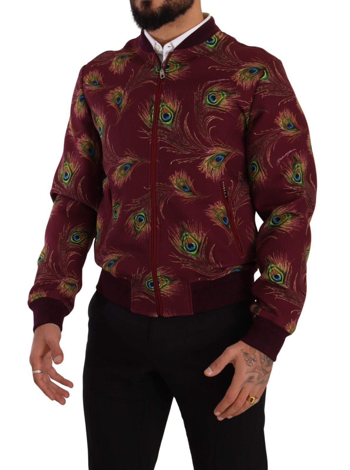 New Dolce & Gabbana Red Peacock Stretch Full Zip Jacket