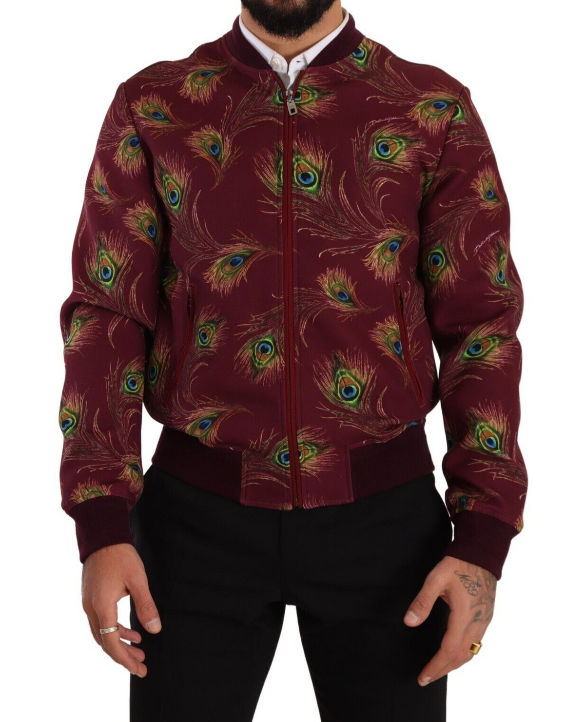 New Dolce & Gabbana Red Peacock Polyester Stretch Full Zip Jacket