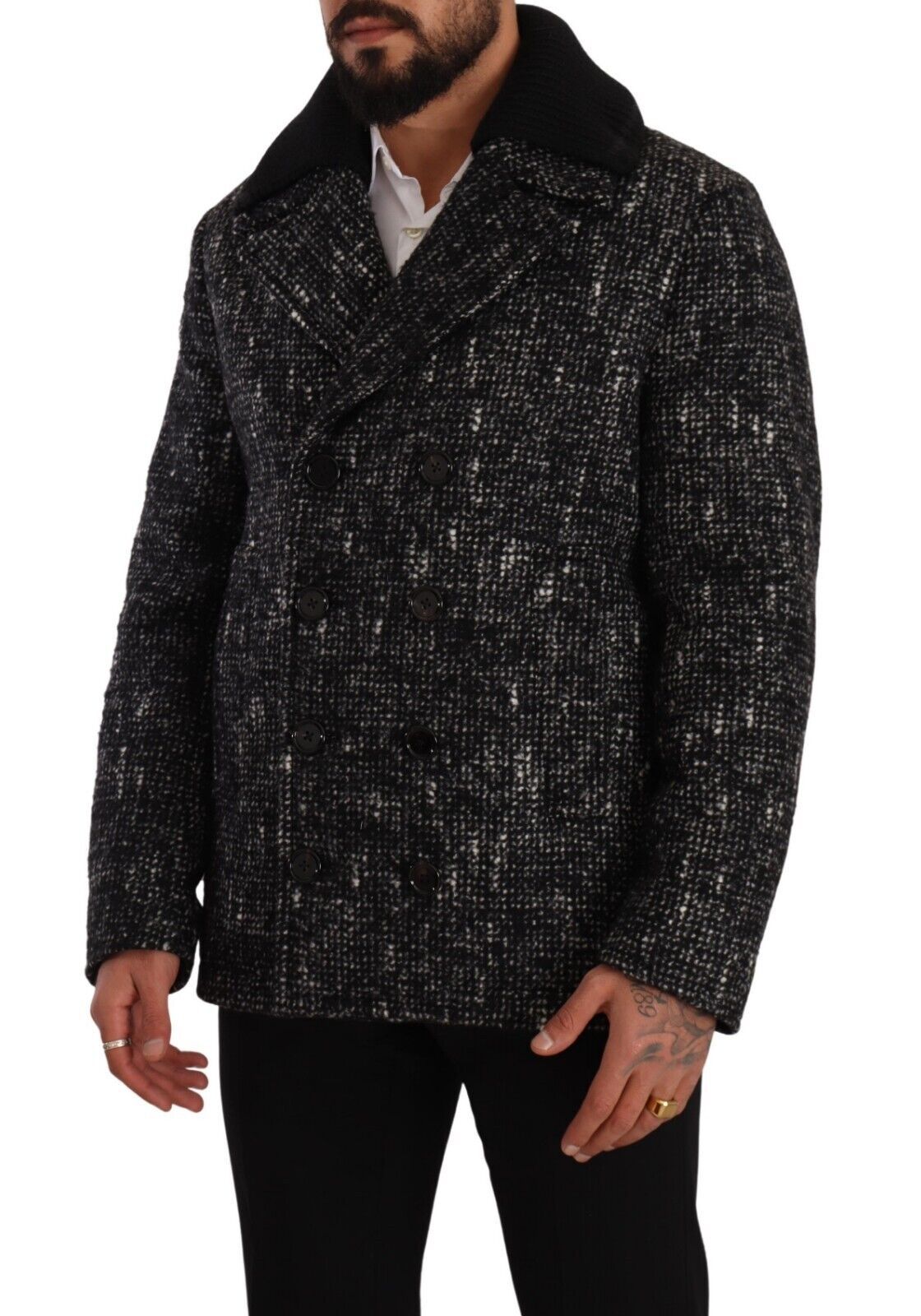 New Dolce & Gabbana Black Wool Double Breasted Coat Men Jacket