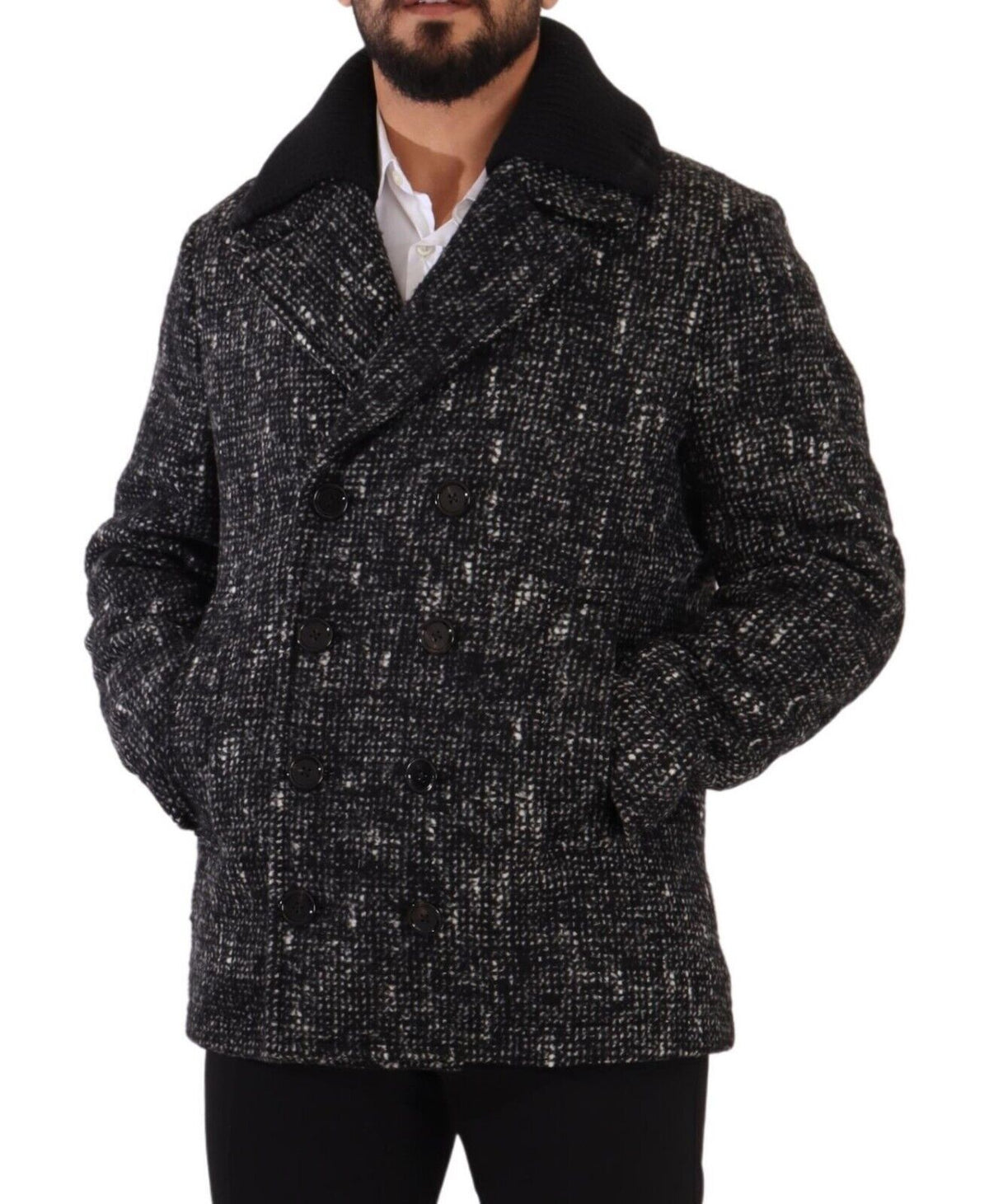 New Dolce & Gabbana Black Wool Double Breasted Coat Men Jacket