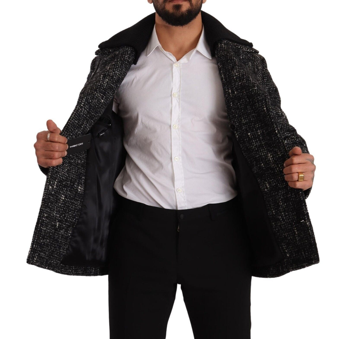 New Dolce & Gabbana Black Wool Double Breasted Coat Men Jacket