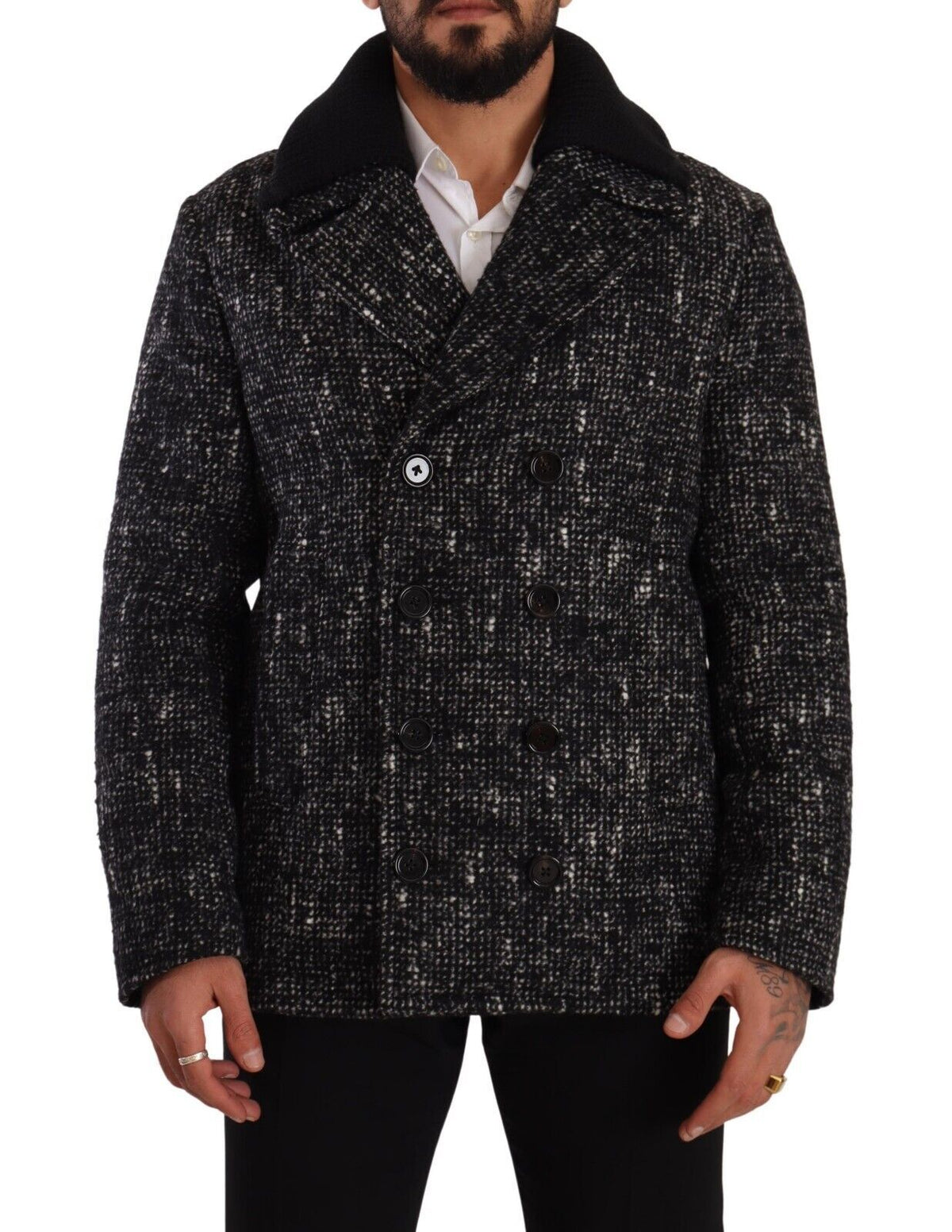 New Dolce & Gabbana Black Wool Double Breasted Coat Men Jacket