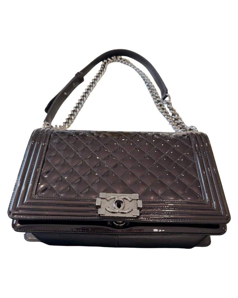 Pre-Owned Chanel Quilted Patent Leather Medium Boy Bag