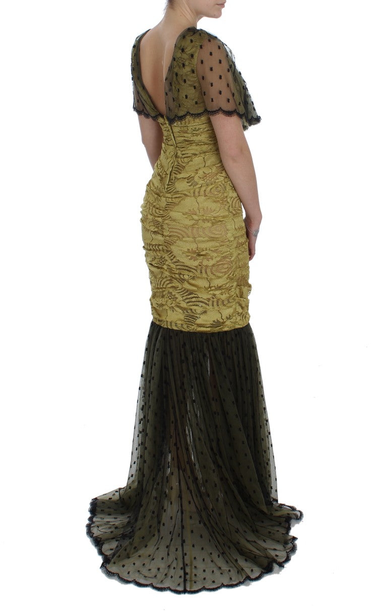 Dolce & Gabbana Yellow Black Floral Lace Ricamo Gown Dress - PreLoved & Luxe
