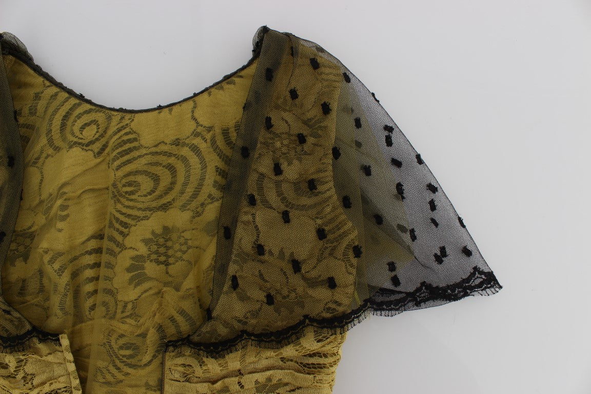Dolce & Gabbana Yellow Black Floral Lace Ricamo Gown Dress - PreLoved & Luxe