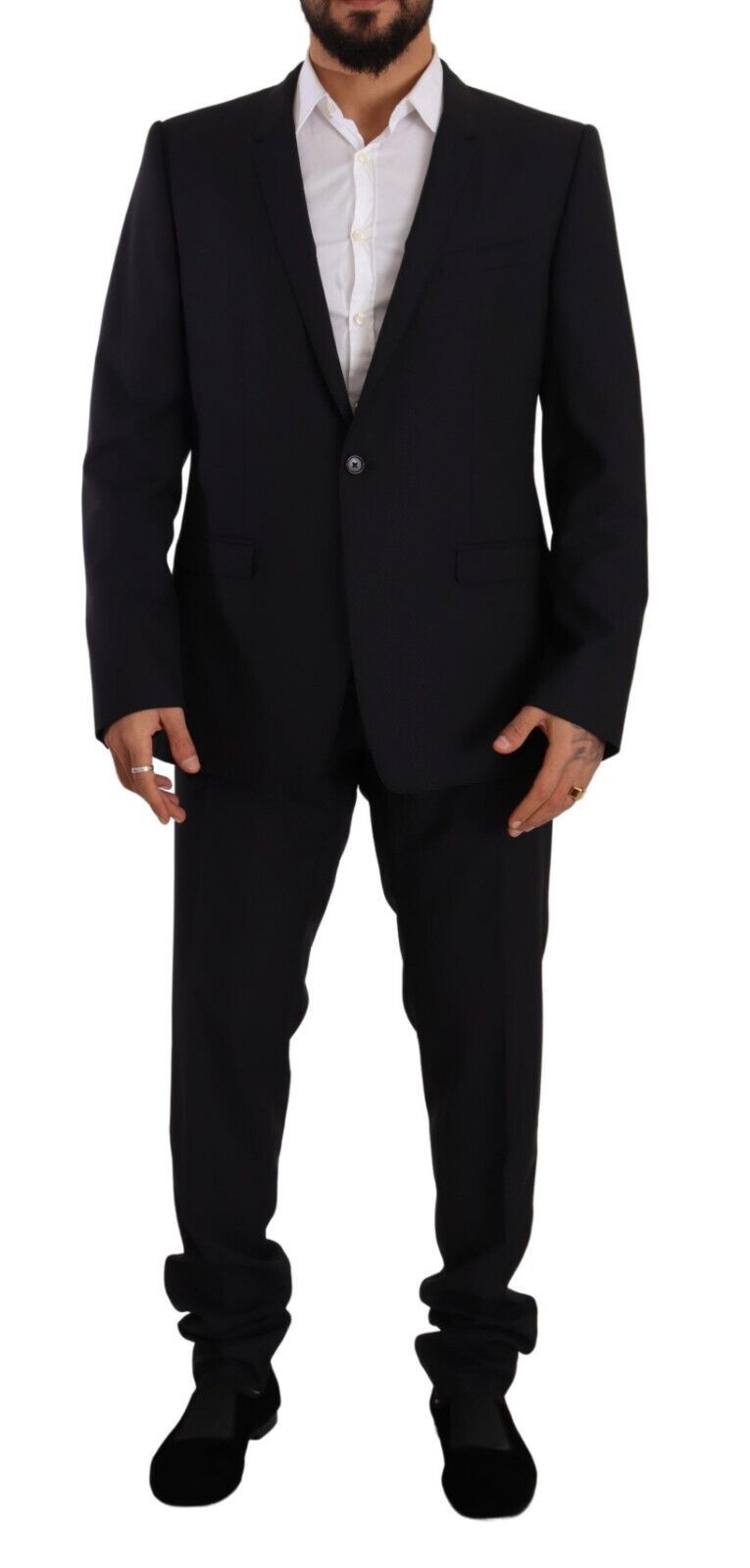 New Dolce & Gabbana Blue GOLD Wool Single Breasted 2 Piece Suit