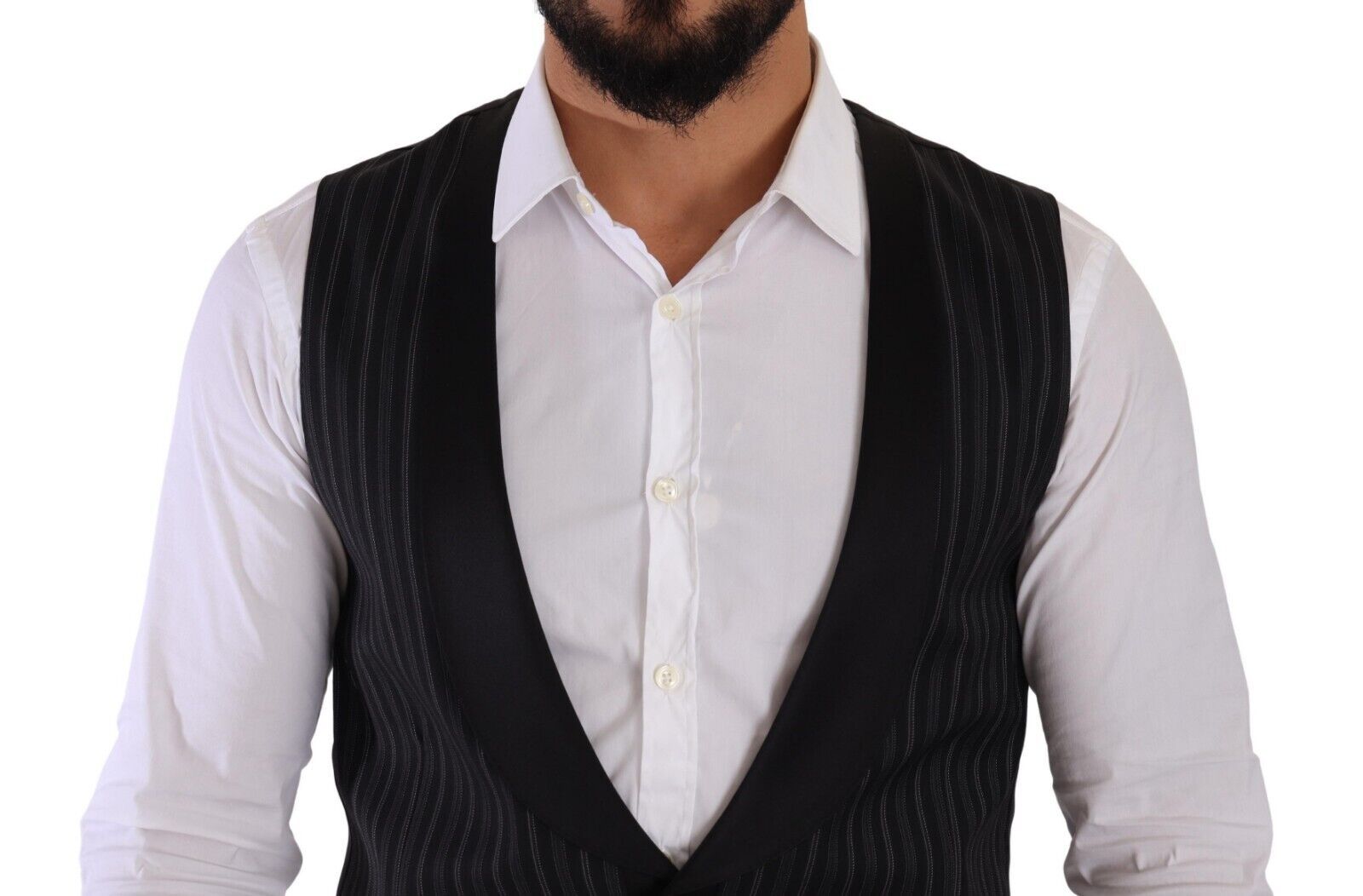 Dolce & Gabbana Dark Gray Striped Wool Silk Waistcoat Vest