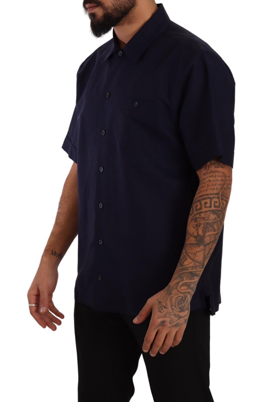 New Dolce & Gabbana Navy Blue Button Down Short Sleeves Shirt