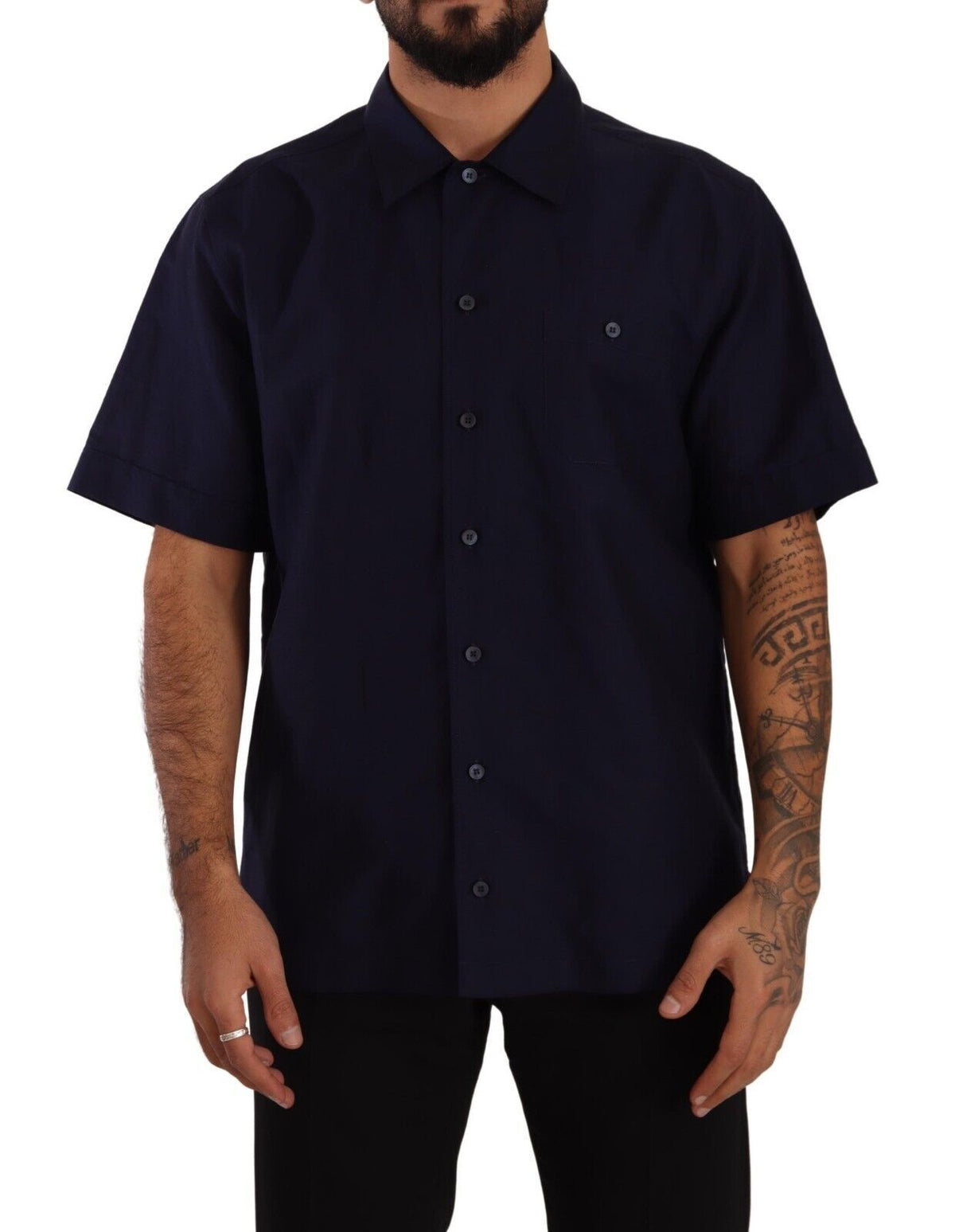 New Dolce & Gabbana Navy Blue Button Down Short Sleeves Shirt