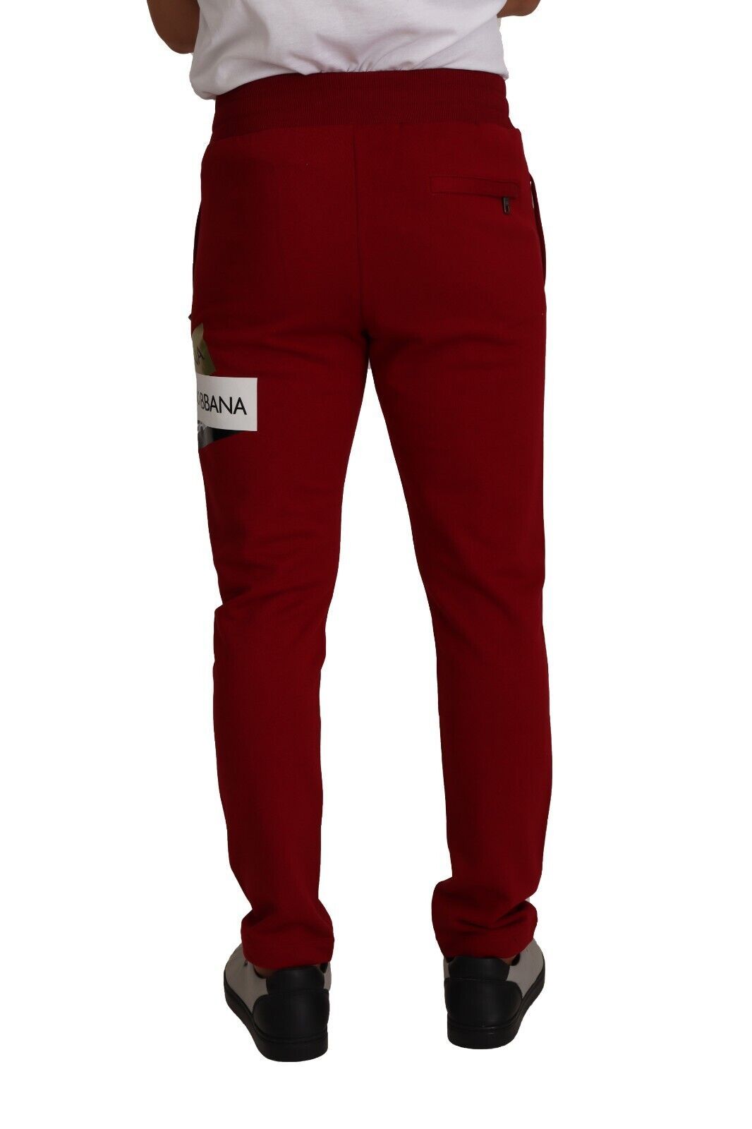 New Dolce & Gabbana Red Cotton Logo Patch Sweatpants Jogging Pants