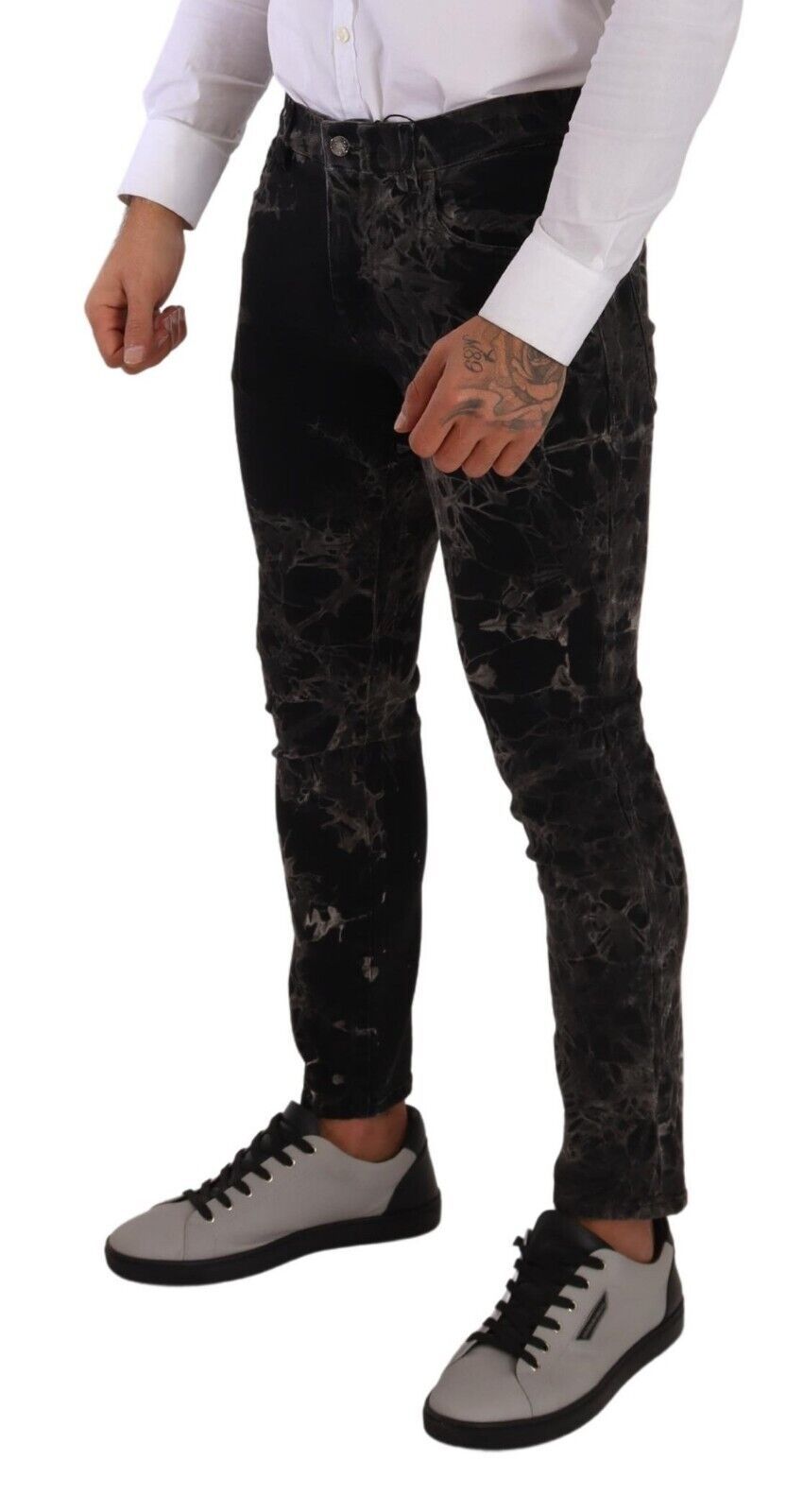 New Dolce & Gabbana Black Patterned Skinny Slim Fit Jeans