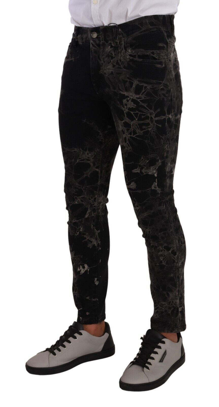 New Dolce & Gabbana Black Patterned Skinny Slim Fit Jeans