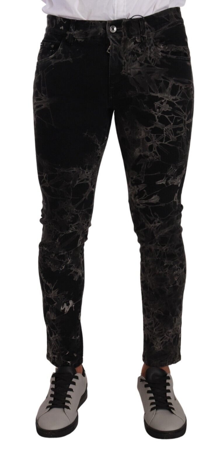 New Dolce & Gabbana Black Patterned Skinny Slim Fit Jeans