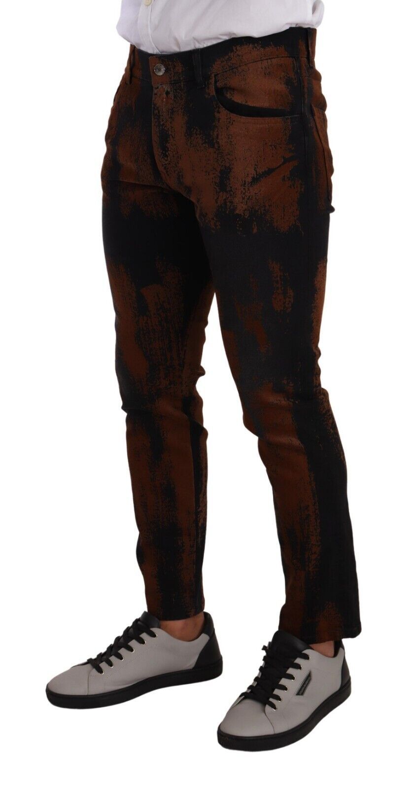 New Dolce & Gabbana Black Brown Tie Dye Cotton Skinny Denim Jeans