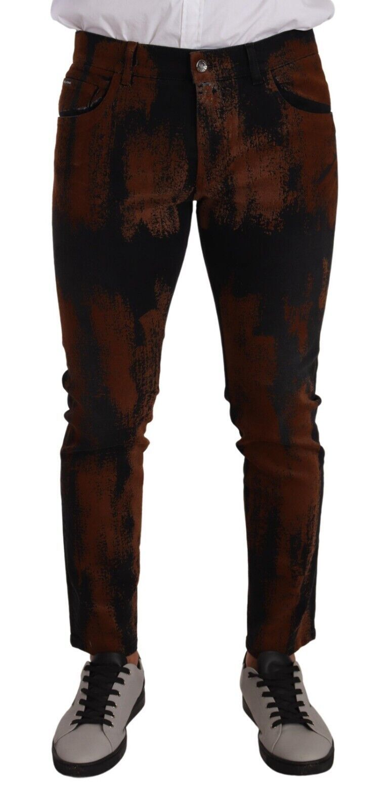 New Dolce & Gabbana Black Brown Tie Dye Cotton Skinny Denim Jeans
