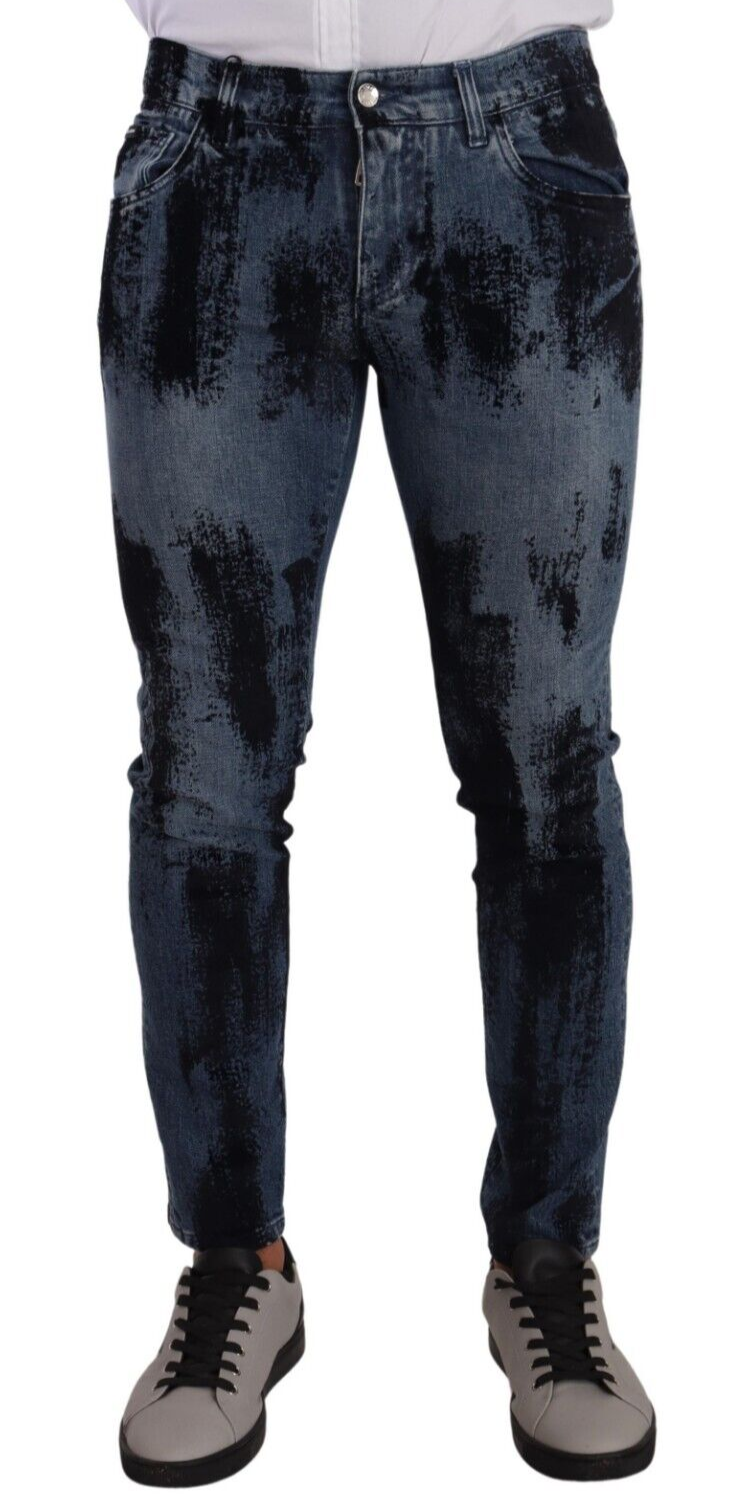 New Dolce & Gabbana Blue Black Cotton Skinny Denim Jeans
