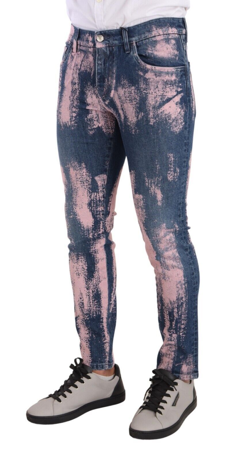 New Dolce & Gabbana Blue Pink Tie Dye Cotton Skinny Denim Jeans