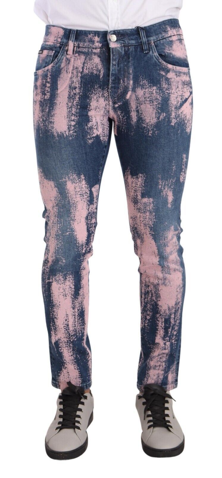 New Dolce & Gabbana Blue Pink Tie Dye Cotton Skinny Denim Jeans