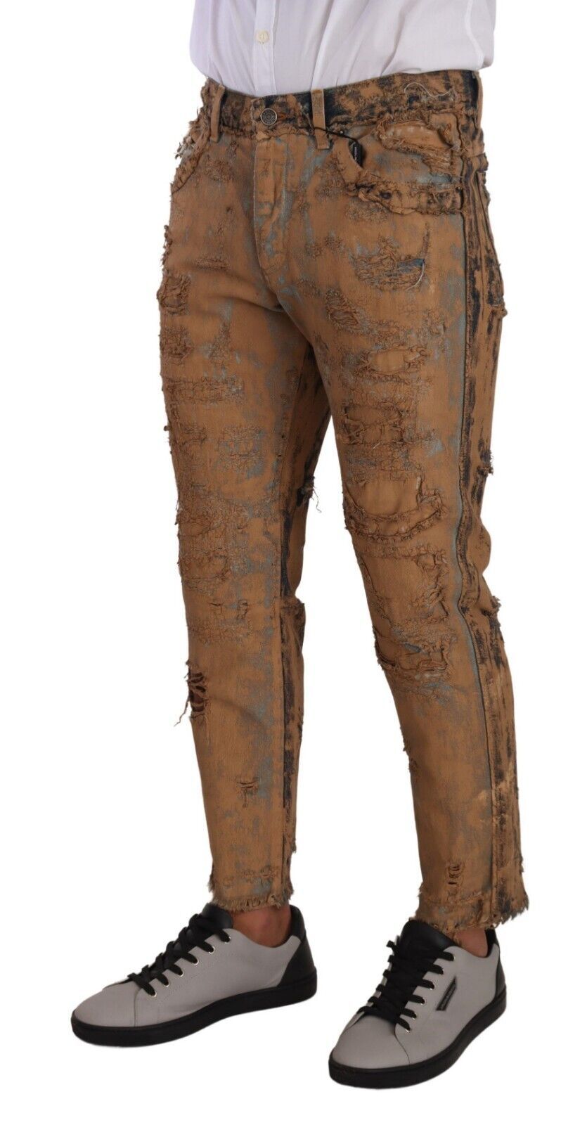 New Dolce & Gabbana Brown Distressed Cotton Regular Denim Jeans