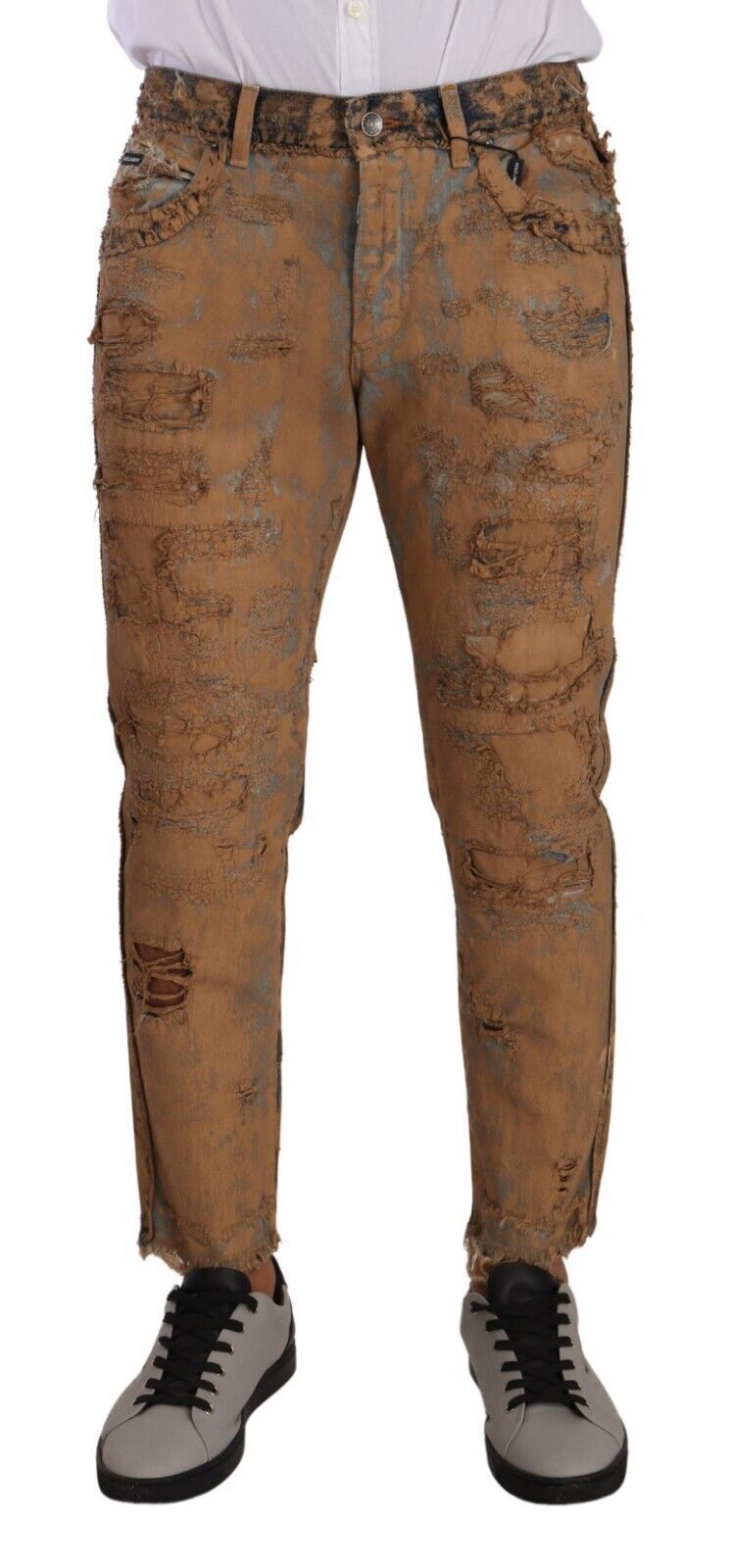 New Dolce & Gabbana Brown Distressed Cotton Regular Denim Jeans