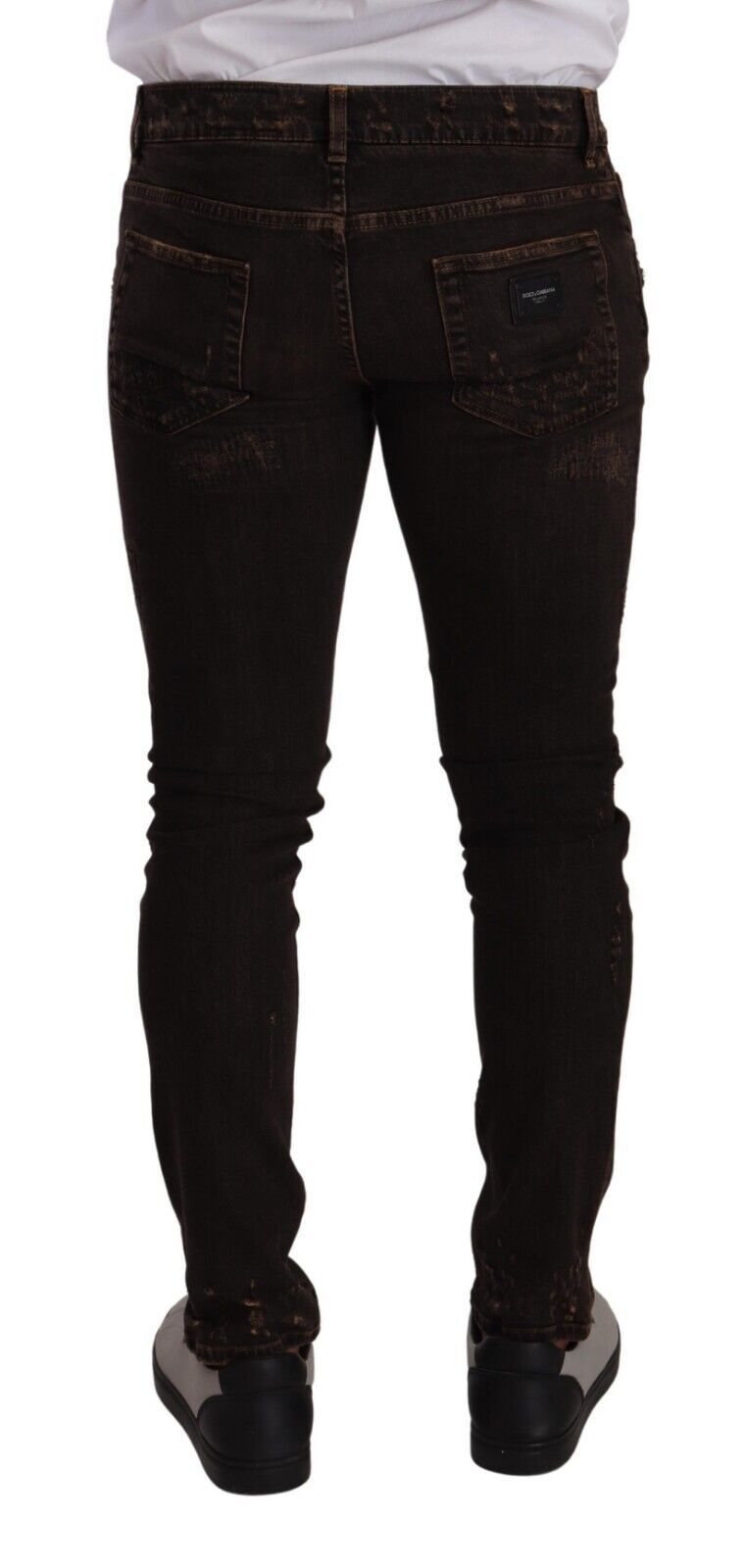 New Dolce & Gabbana Brown Distressed Slim Fit Skinny Denim Jeans