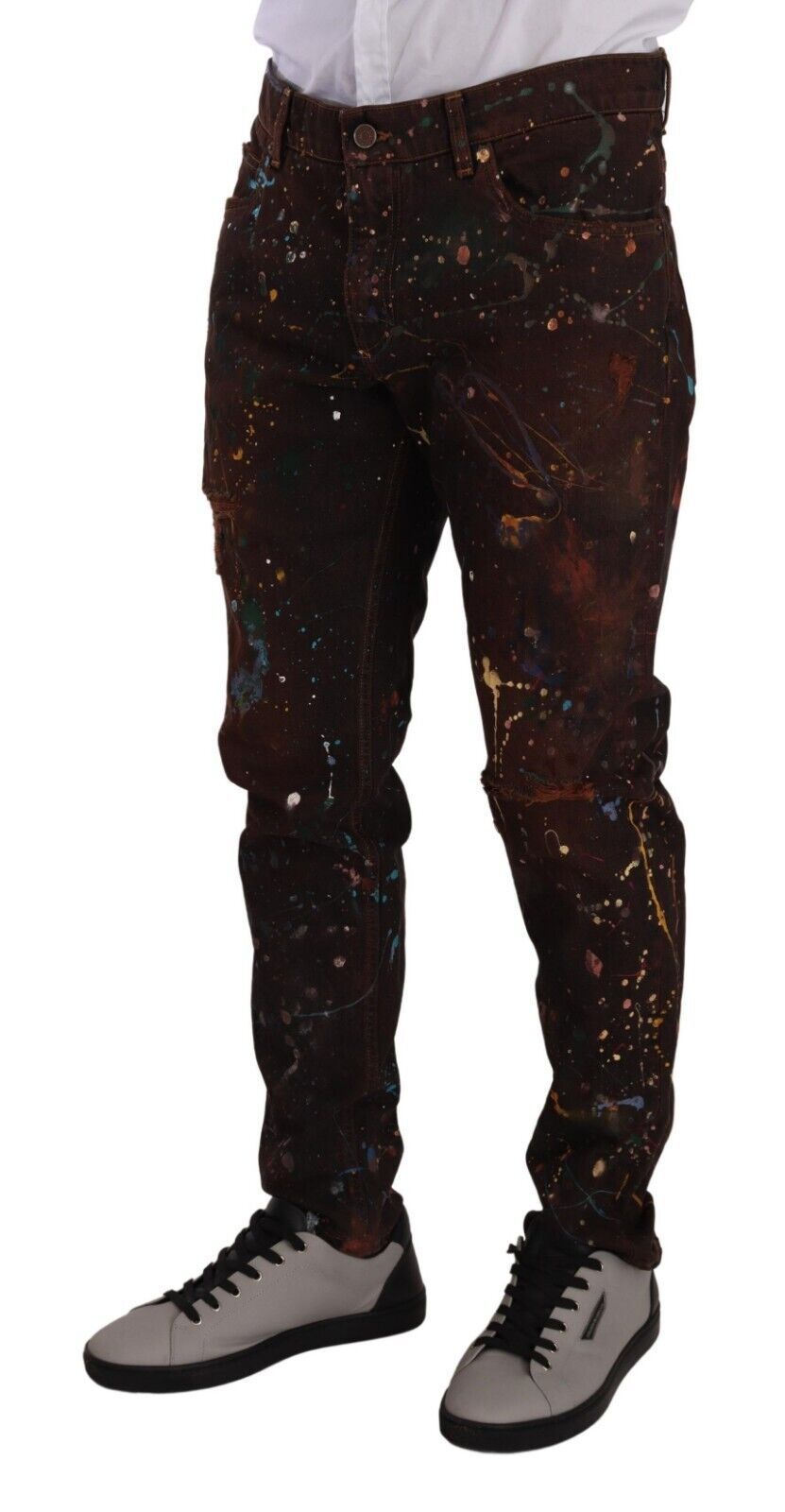 New Dolce & Gabbana Brown Splash Color Cotton Regular Denim Jeans