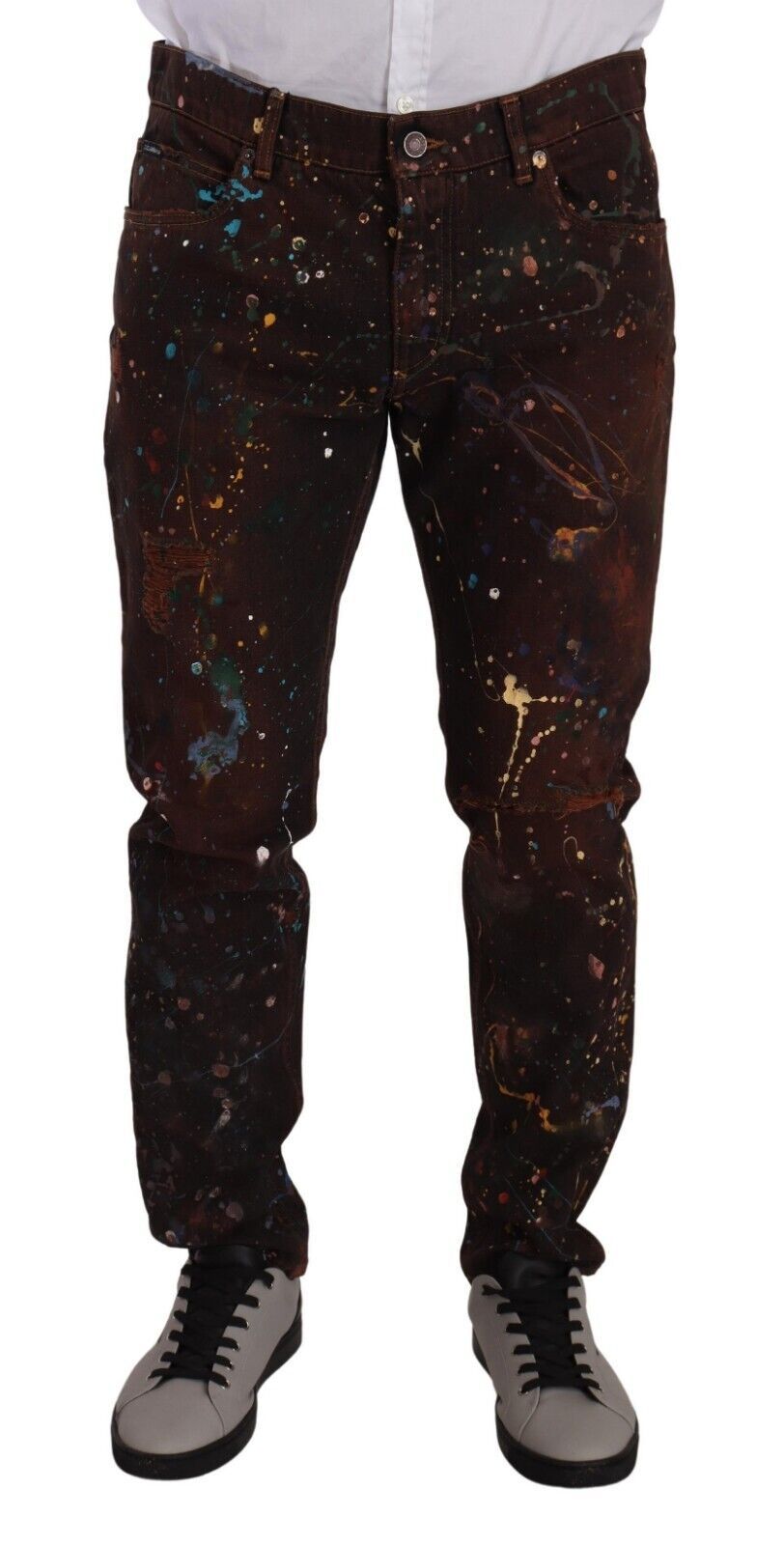 New Dolce & Gabbana Brown Splash Color Cotton Regular Denim Jeans