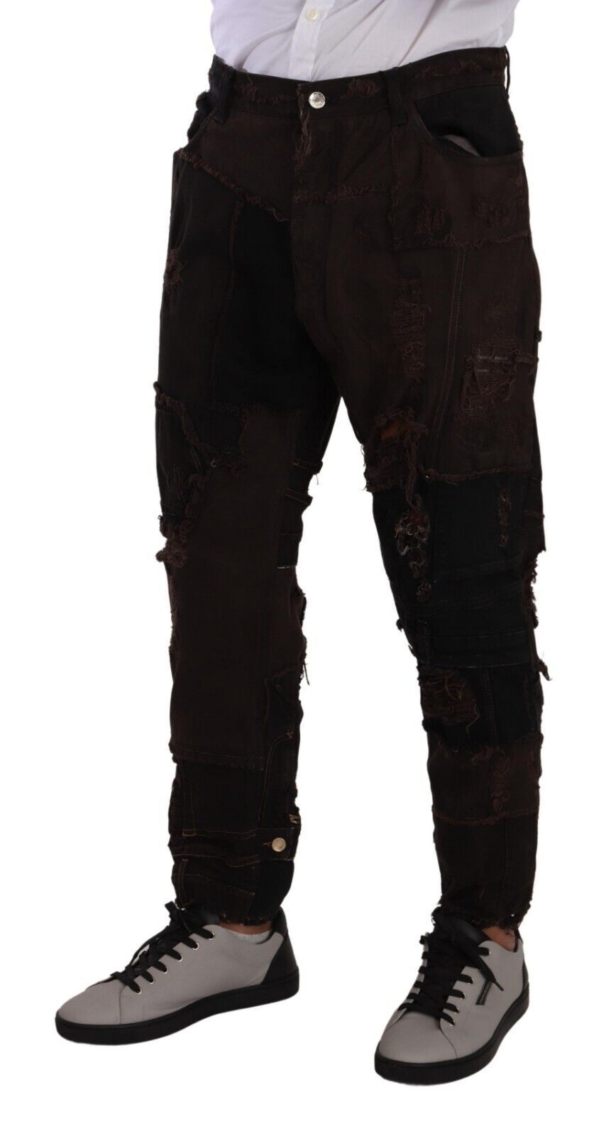 New Dolce & Gabbana Brown Cotton Distressed Regular Denim Jeans
