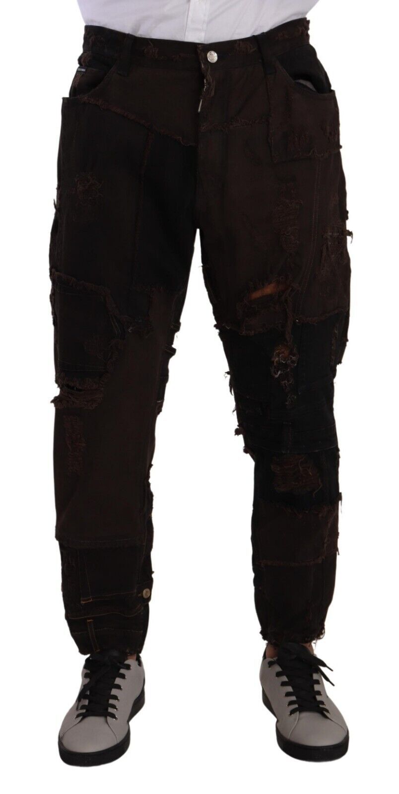 New Dolce & Gabbana Brown Cotton Distressed Regular Denim Jeans