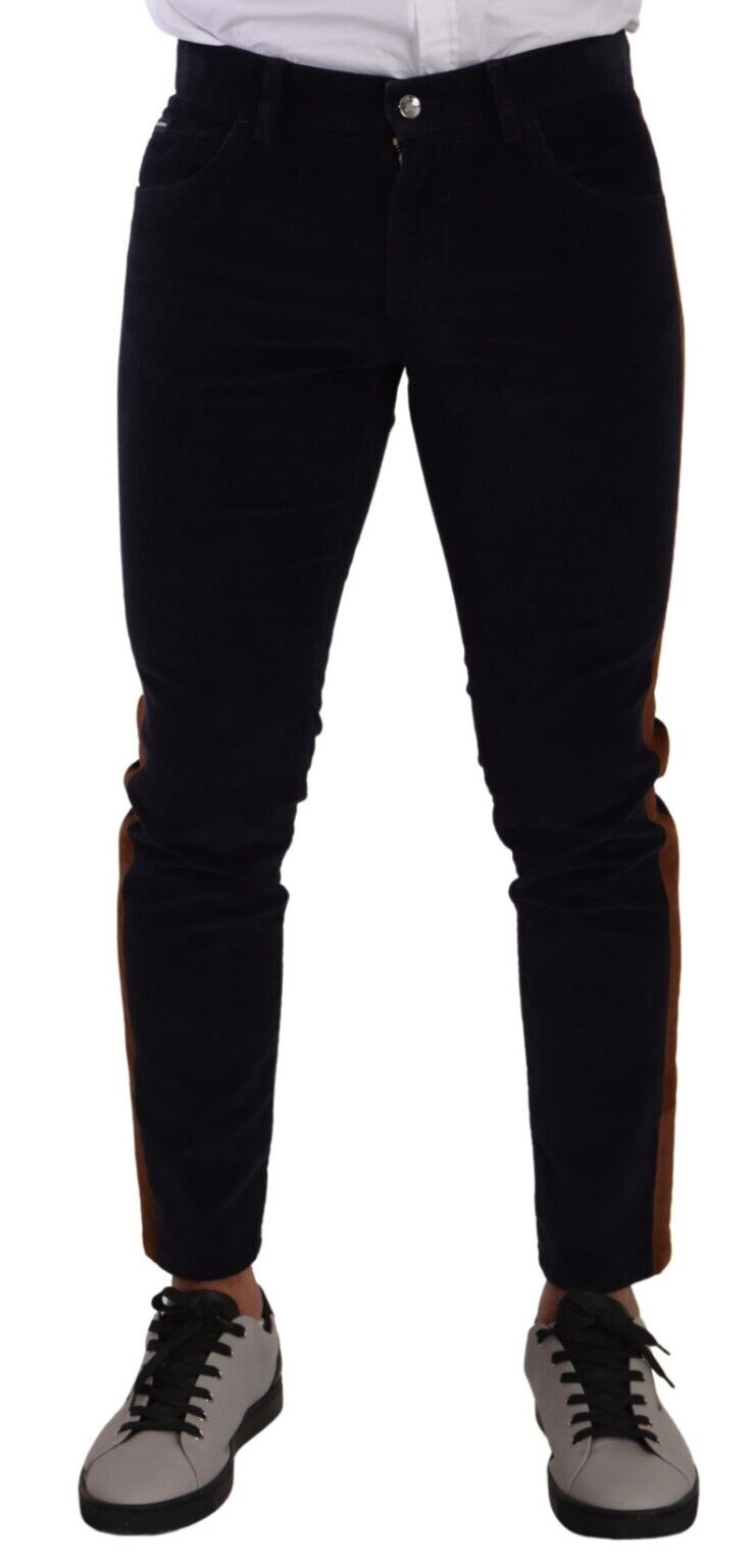 New Dolce & Gabbana Blue Cotton Stretch Skinny Corduroy Jeans