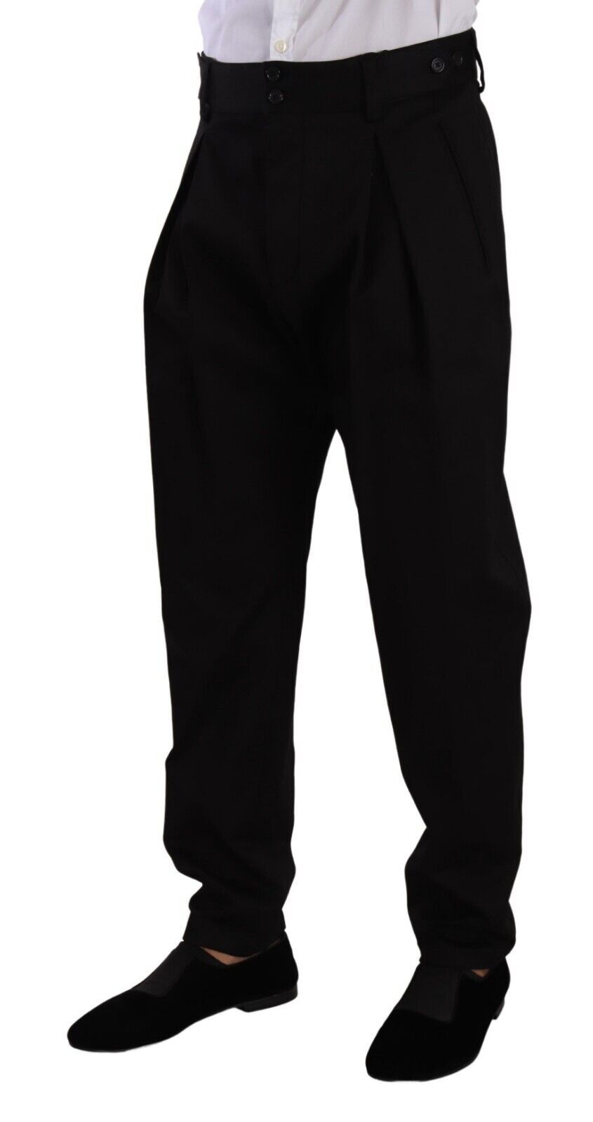 New Dolce & Gabbana Black Cotton High Waist Men Trouser Dress Pants