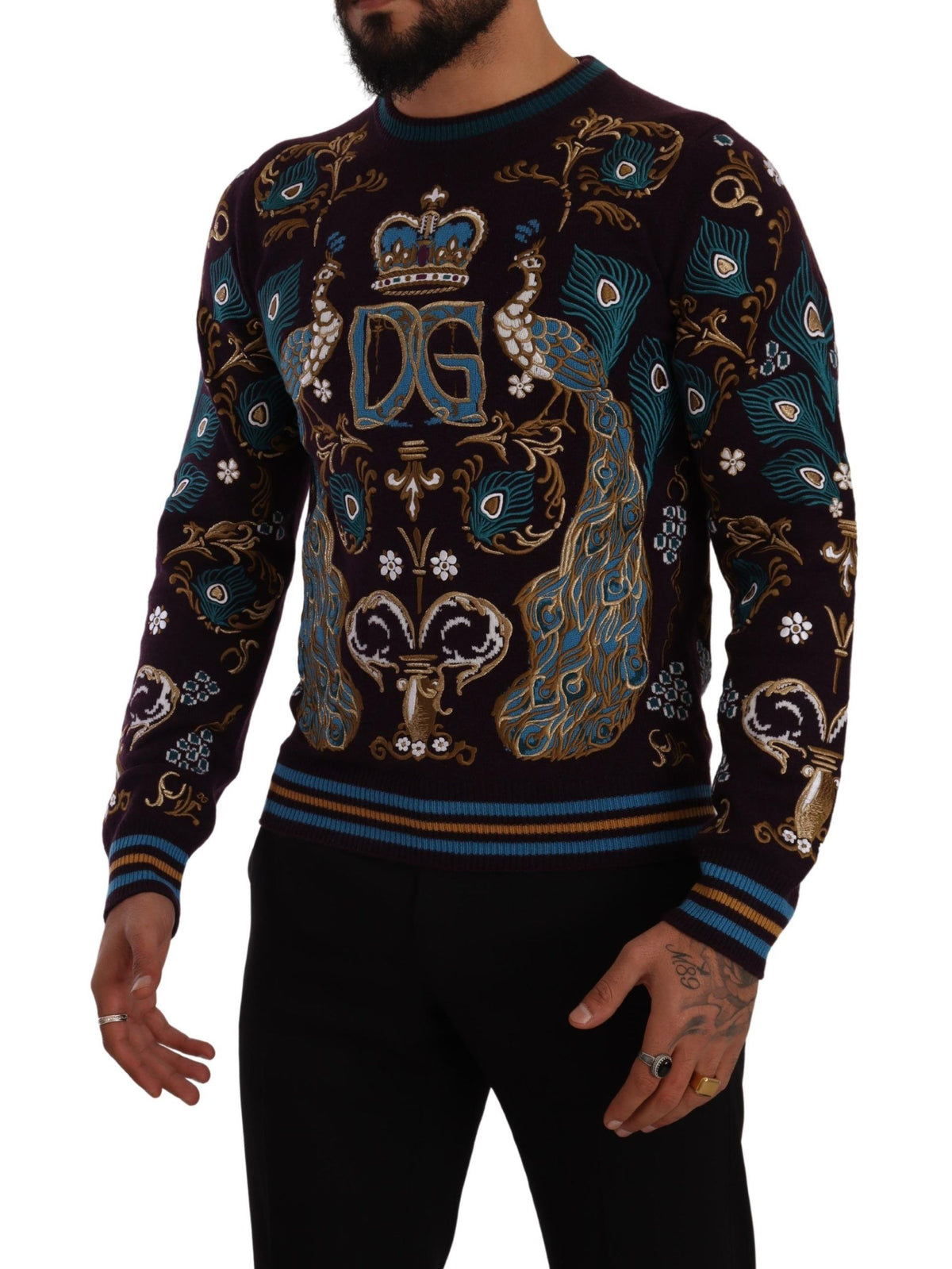 New Dolce & Gabbana Bordeaux Cashmere DG Crown Embroidered Sweater