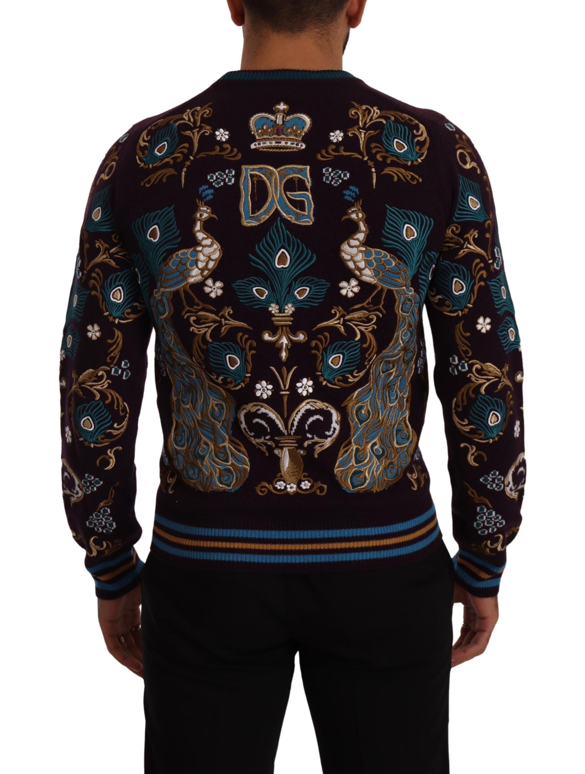 New Dolce & Gabbana Burgundy Cashmere DG Crown Embroidered Sweater