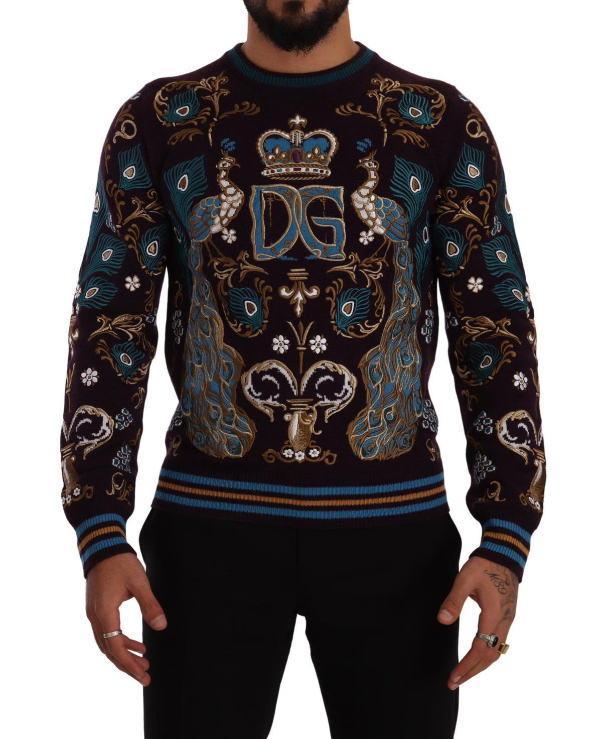 New Dolce & Gabbana Bordeaux Cashmere DG Crown Embroidered Sweater