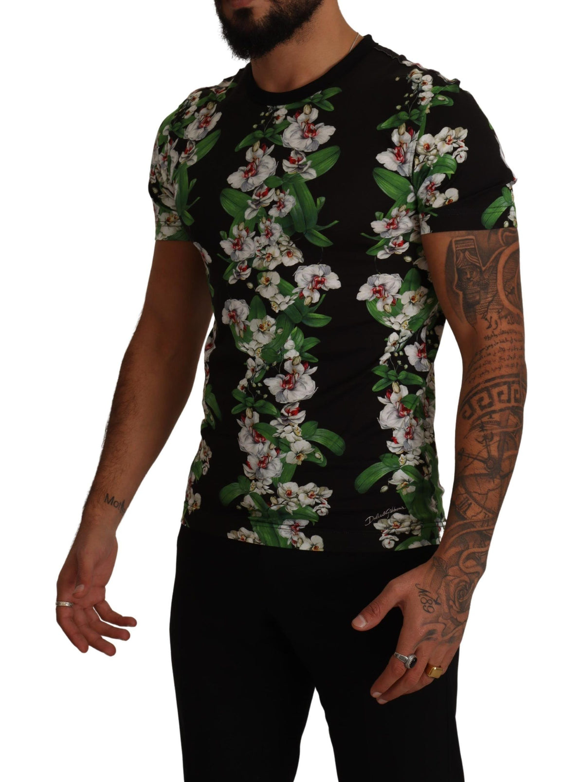 New Dolce & Gabbana Black Floral Print Crewneck T-shirt