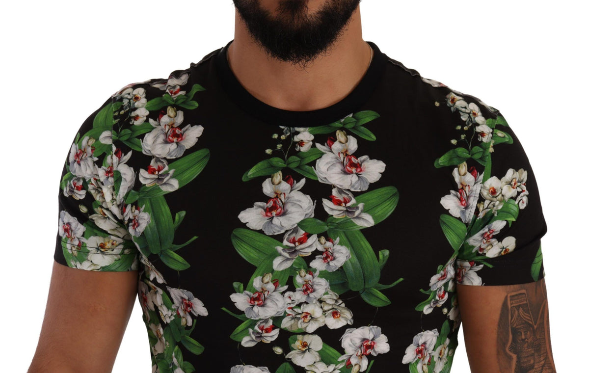 New Dolce & Gabbana Black Floral Print Crewneck T-shirt