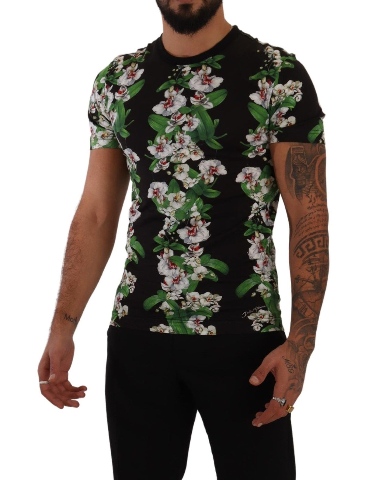 New Dolce & Gabbana Black Floral Print Crewneck T-shirt