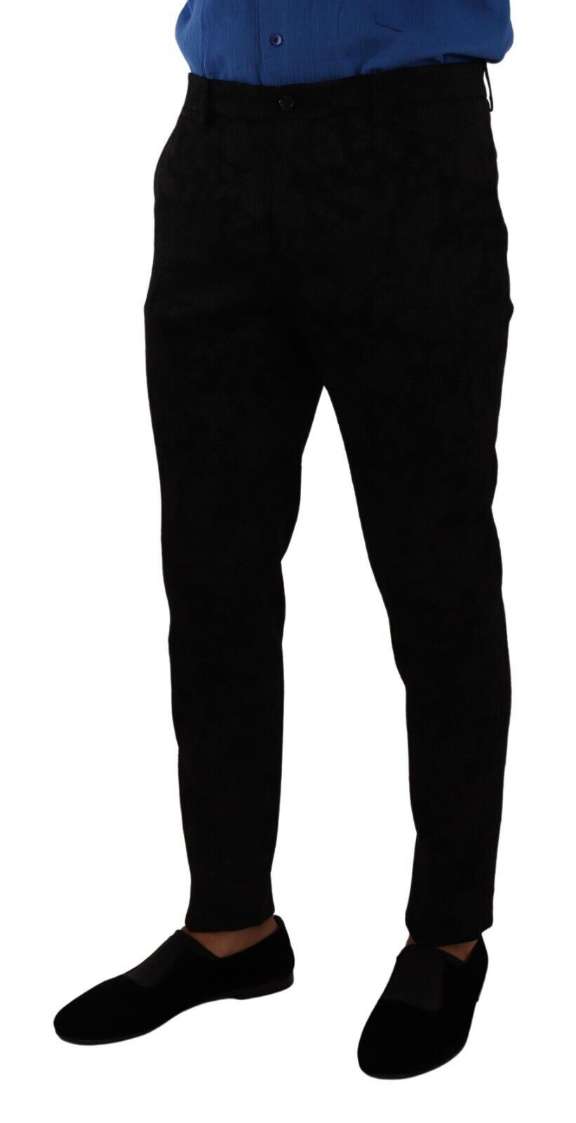New Dolce & Gabbana Black Brocade Skinny Formal Trouser Dress Pants