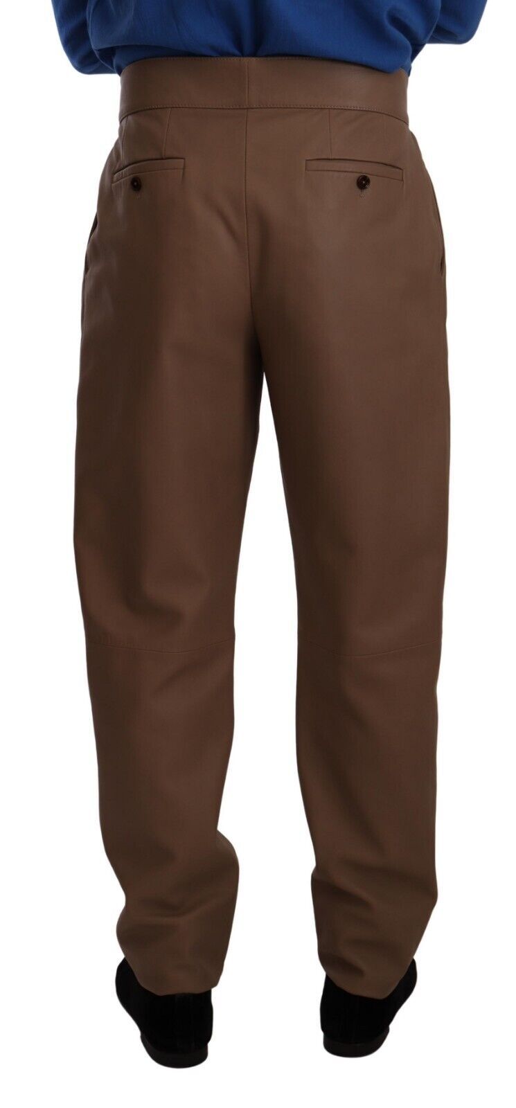 New Dolce & Gabbana Brown Leather Tapered High Waist Pants
