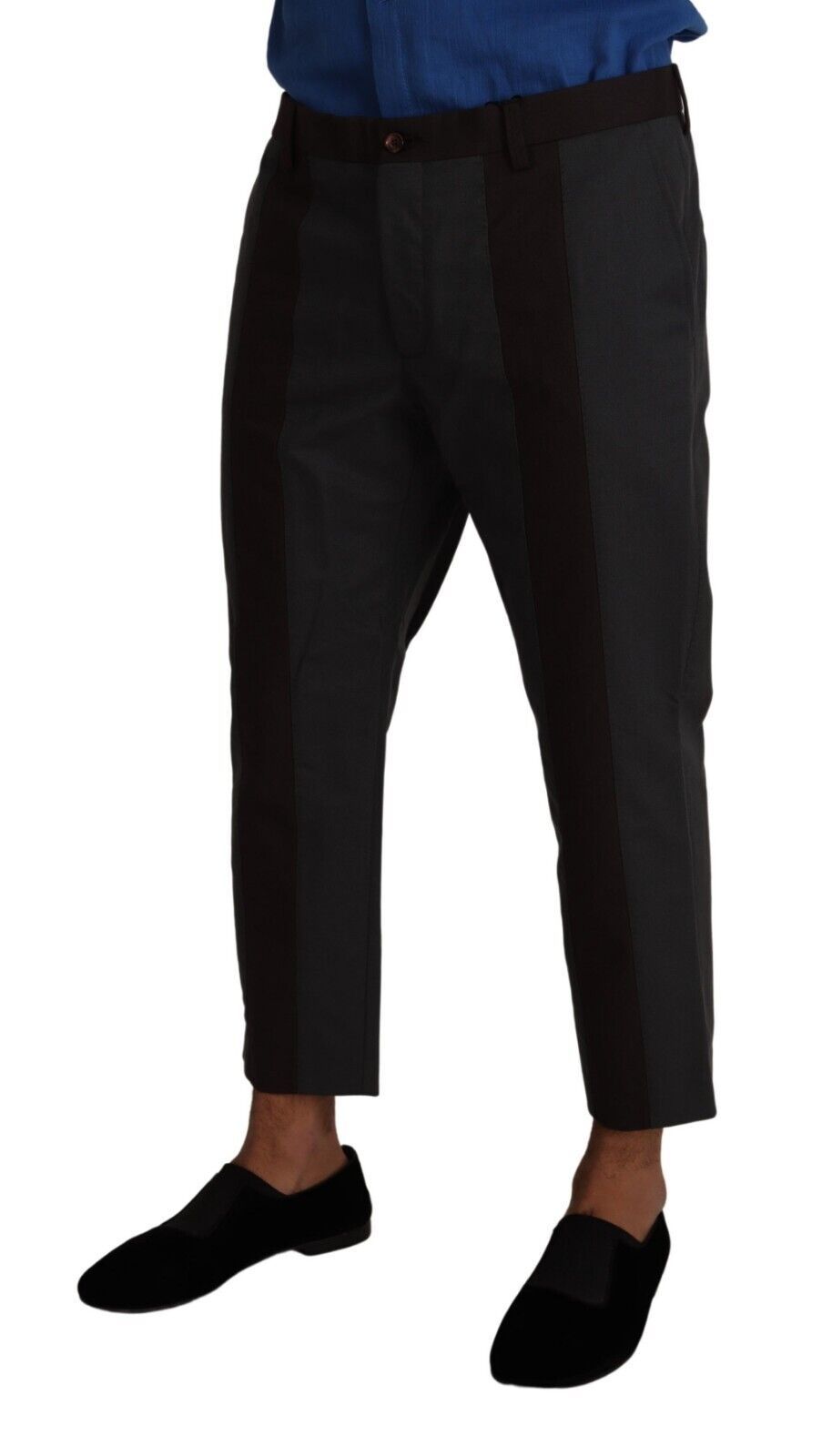 New Dolce & Gabbana Gray Bordeaux Striped Cropped Trouser Pants