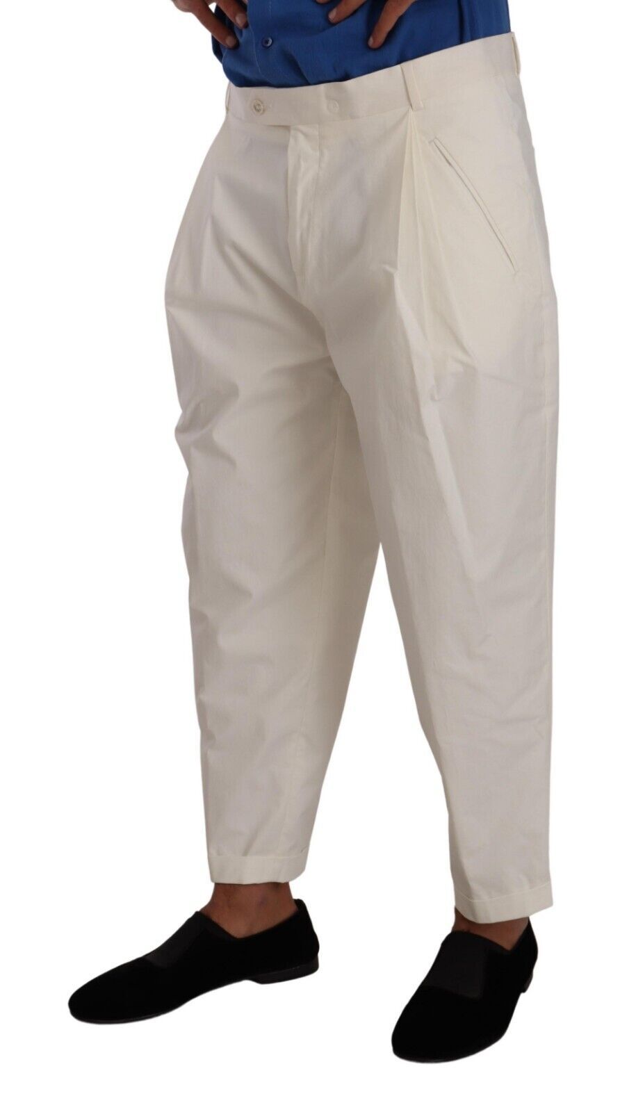 New Dolce & Gabbana White Cotton Tapered Men Trouser Dress Pants