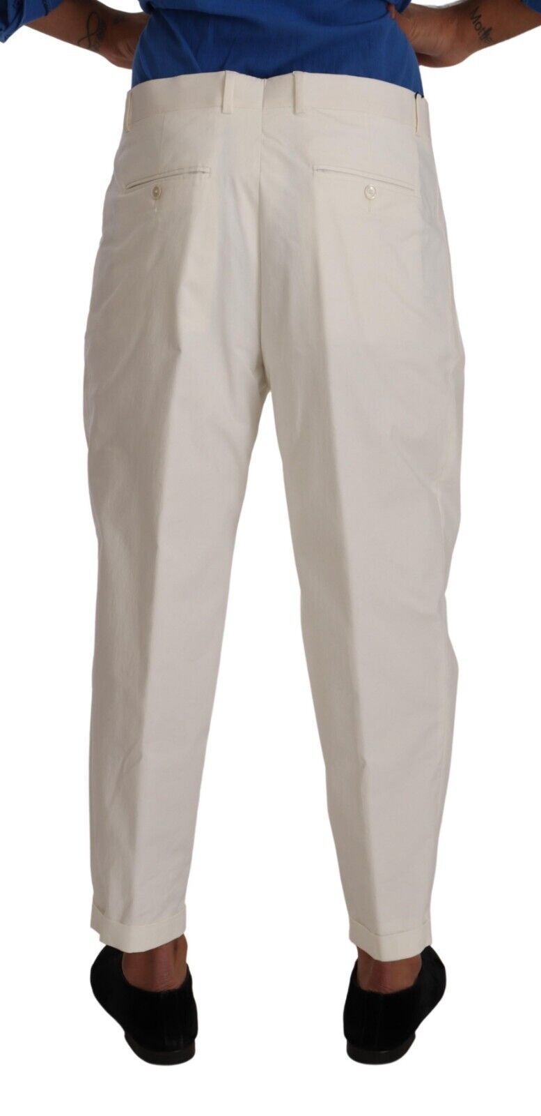 New Dolce & Gabbana White Cotton Tapered Men Trouser Dress Pants