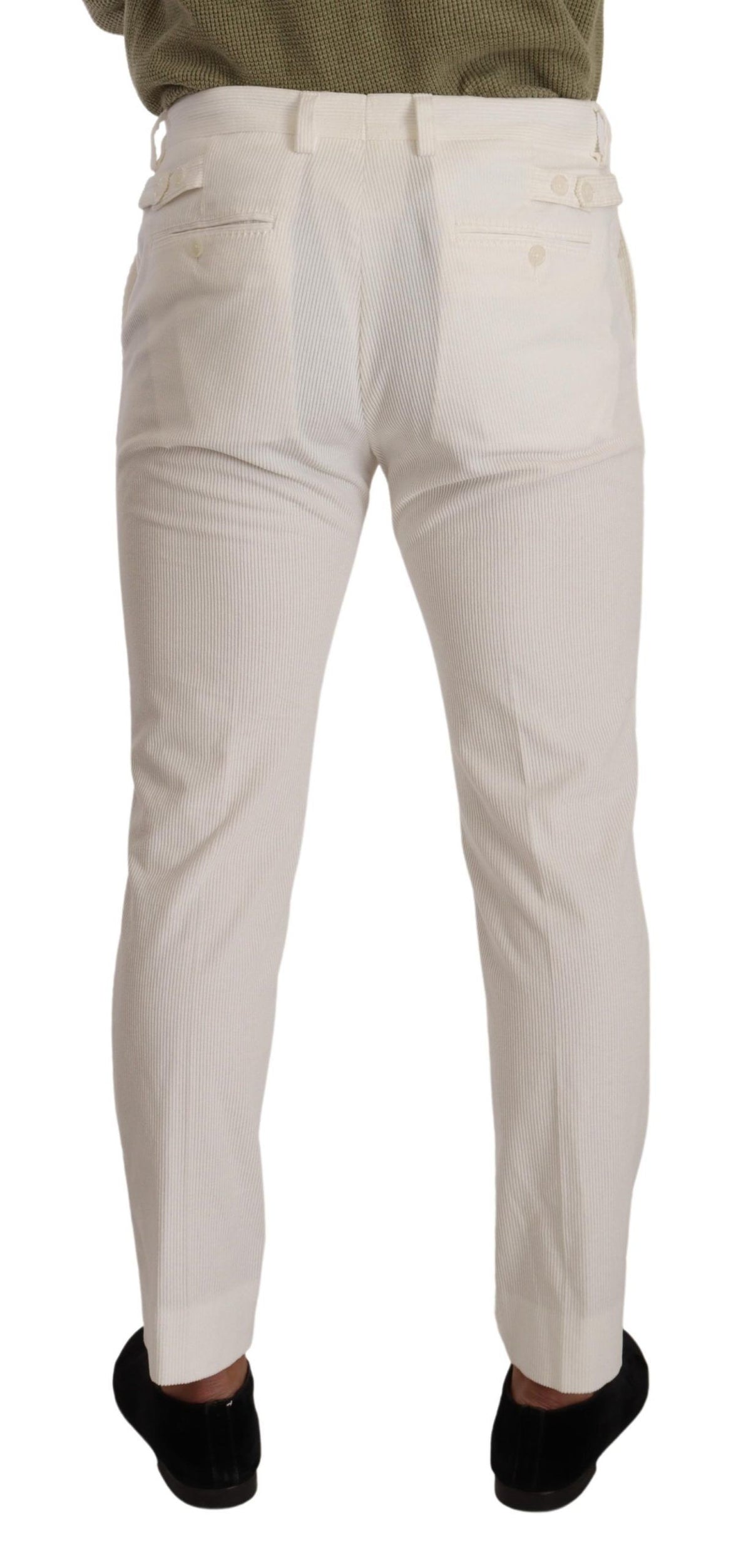 New Dolce & Gabbana White Cotton Skinny Corduroy Trouser Pants