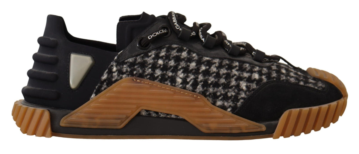 New Dolce & Gabbana Black White Fabric Lace Up NS1 Sneakers