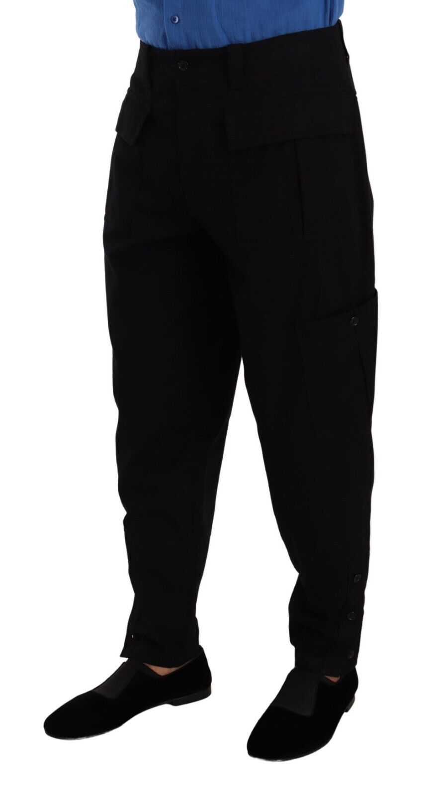 New Dolce & Gabbana Black Cotton Stretch Tapered Cargo Pants