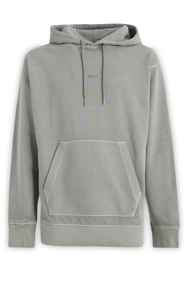 Hugo s Grey Cotton Logo Details Hooded Sweatshirt