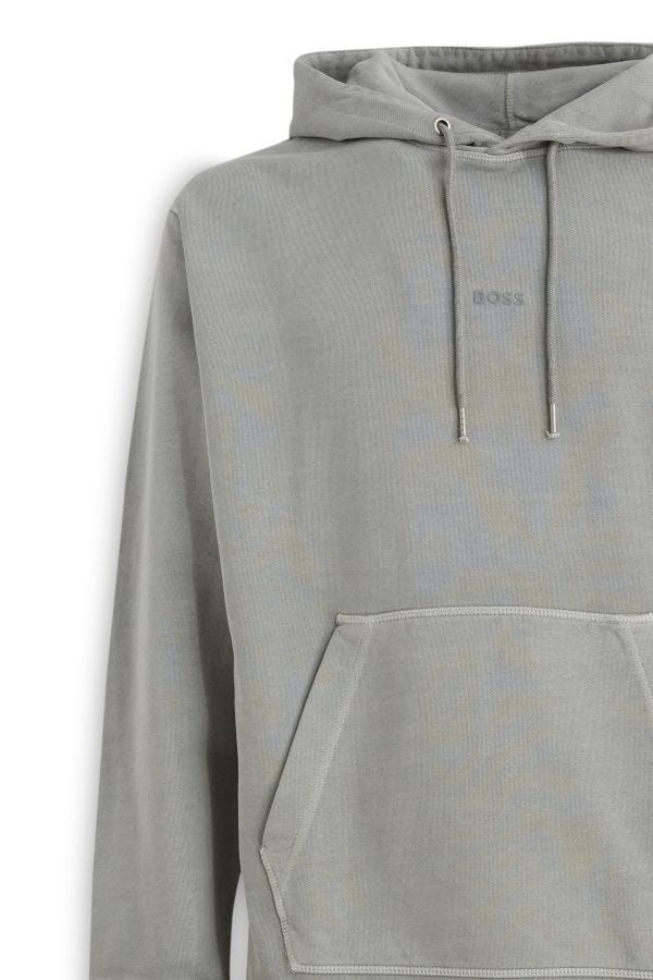 Hugo s Grey Cotton Logo Details Hooded Sweatshirt