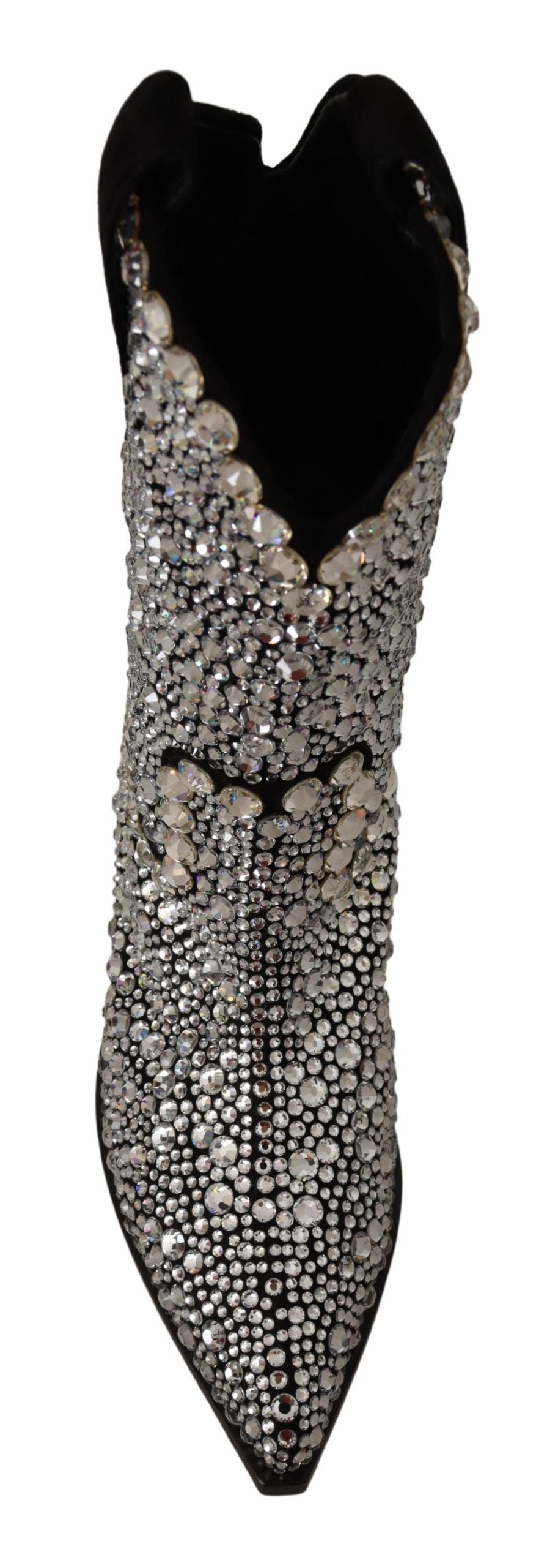 New Dolce & Gabbana Black Suede Strass Crystal Cowgirl Boots