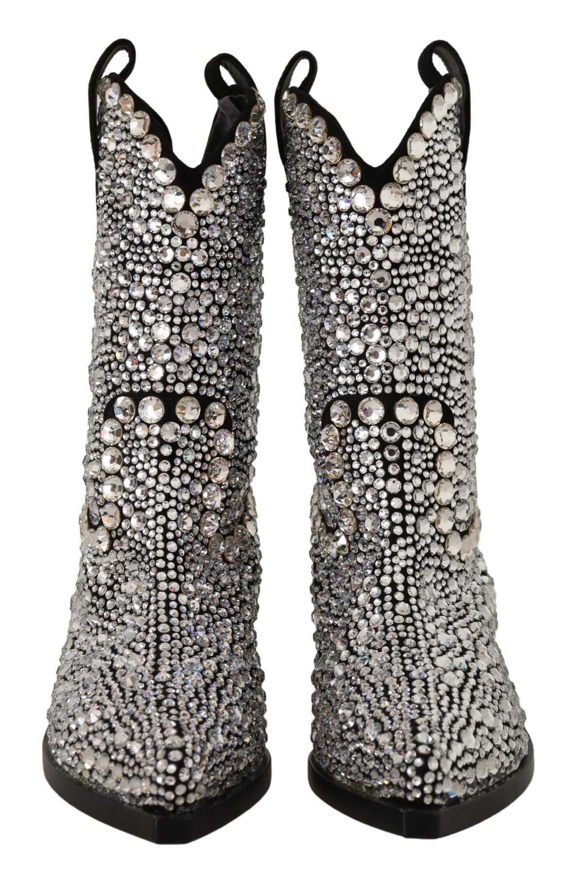 New Dolce & Gabbana Black Suede Strass Crystal Cowgirl Boots