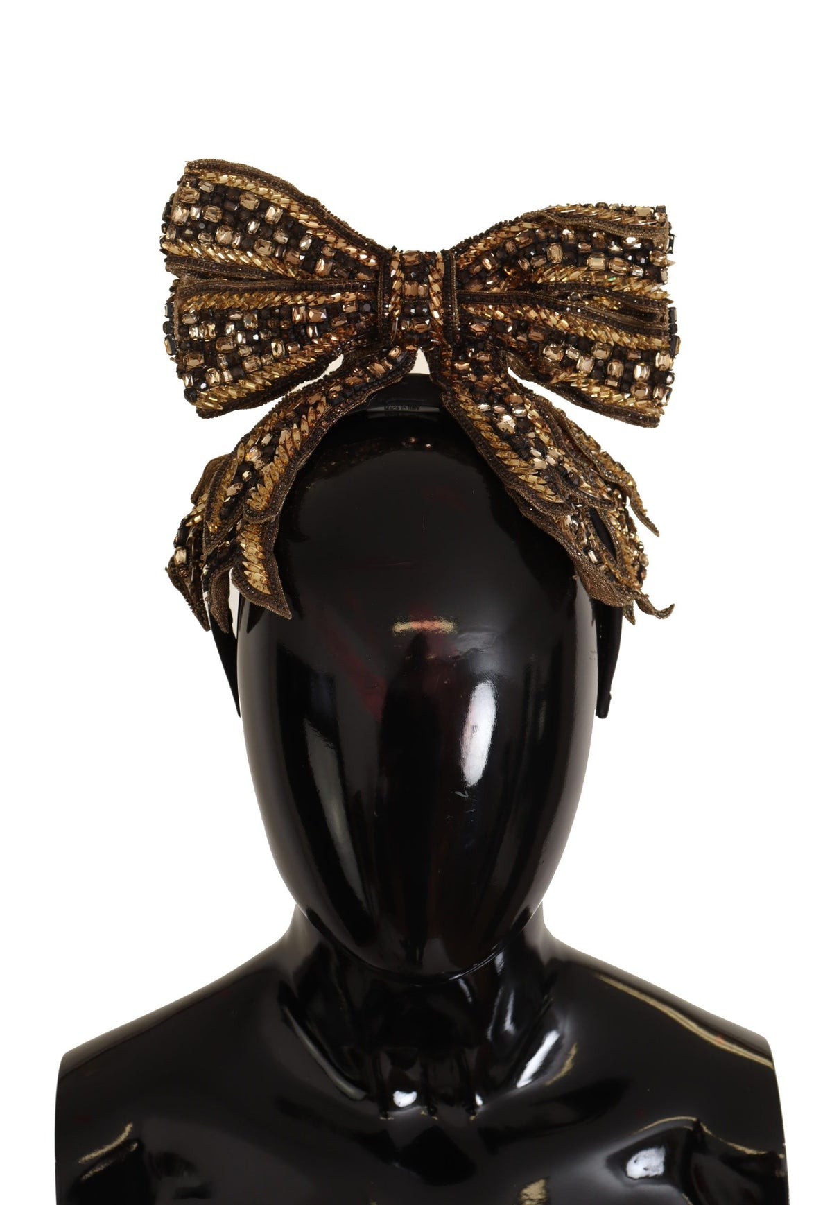 New Dolce & Gabbana Gold Crystal Beaded Sequined Silk Bow Headband Diadem